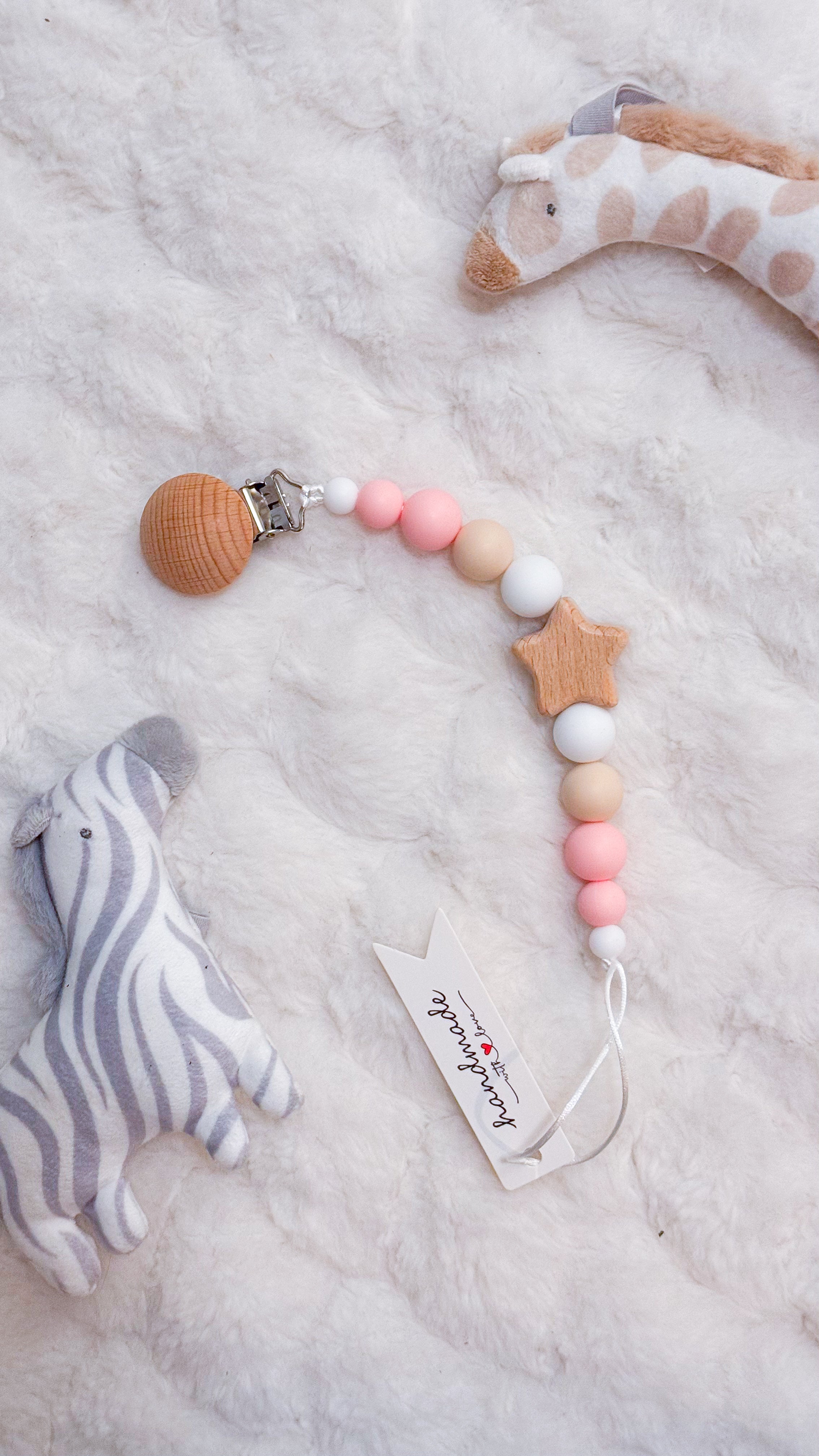 Outseam Pacifier Clip Stars in Violet — handmade pacifier holder